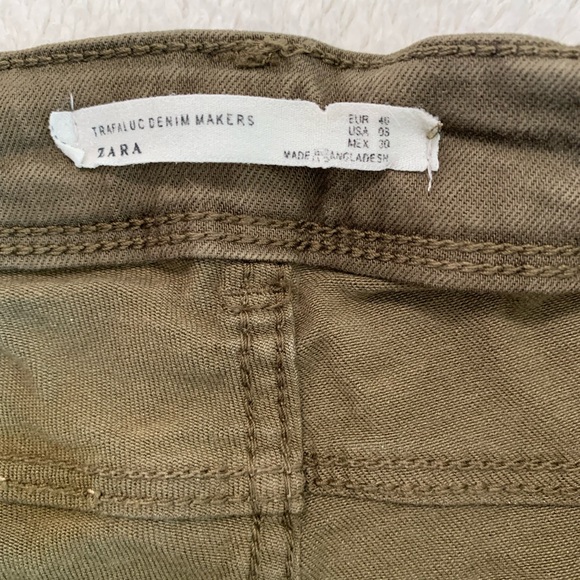Zara Trafaluc Denim Makers Olive Green Long Pants Size 28 - Picture 16 of 17